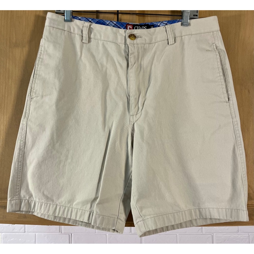 Chaps Chino Shorts Mens 34 Khaki Tan Flat Front Twill Casual Classic Fit